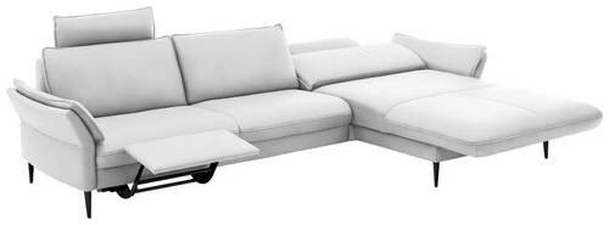 ECKSOFA in Echtleder Weiss  - Weiss/Schwarz, Design, Leder/Metall (334/172cm) - Valdera