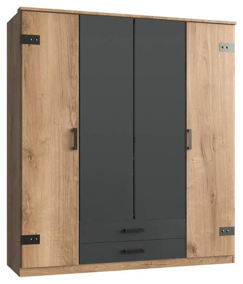 KLEIDERSCHRANK 180/199/58 cm 4-türig Graphitfarben, Plankeneiche  - Plankeneiche/Eichefarben, Trend, Holzwerkstoff/Kunststoff (180/199/58cm) - Carryhome