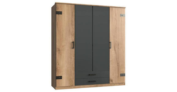 KLEIDERSCHRANK  in Graphitfarben, Plankeneiche  - Plankeneiche/Eichefarben, Trend, Holzwerkstoff/Kunststoff (180/199/58cm) - Carryhome