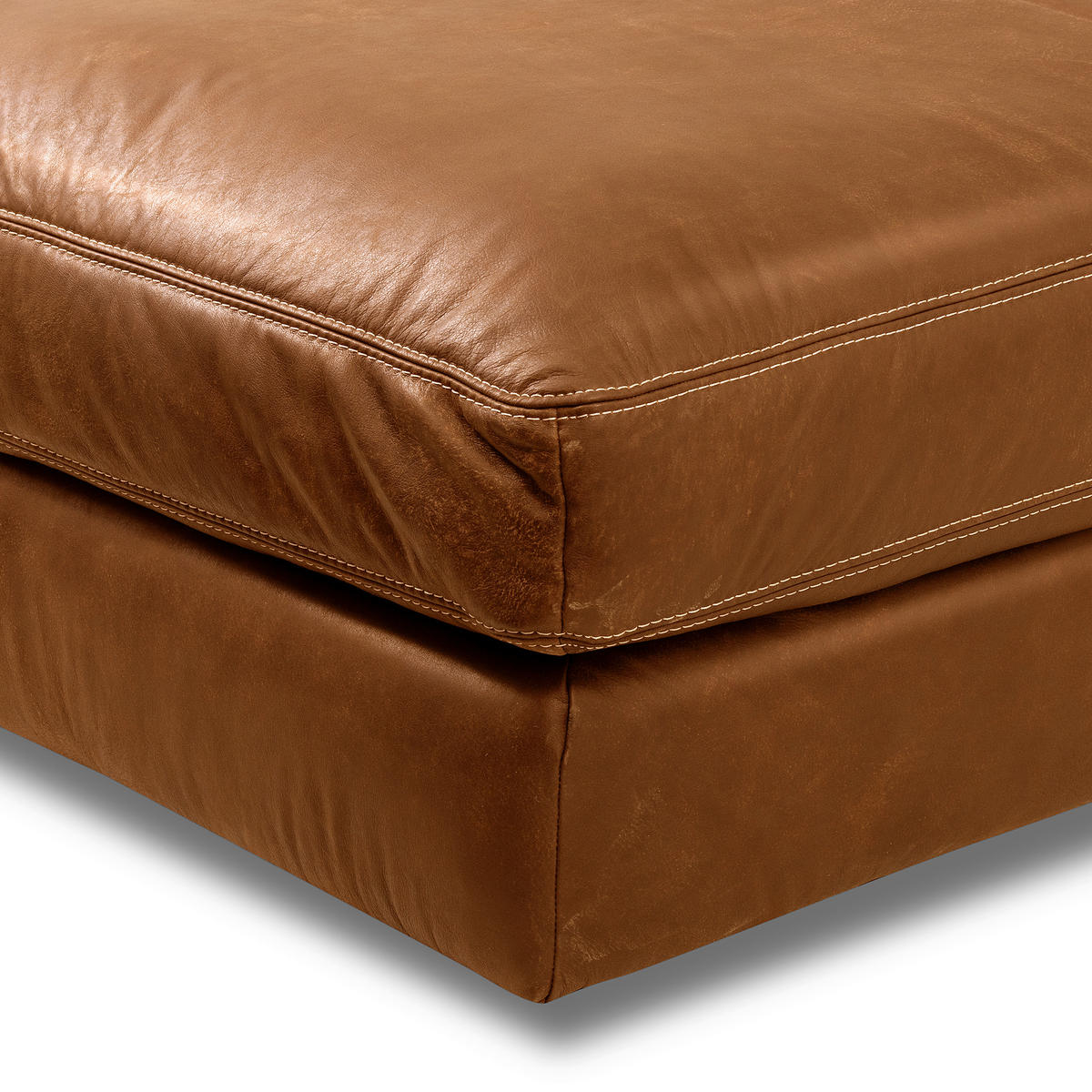 HOCKER in Leder Cognac  - Cognac/Beige, Design, Leder/Kunststoff (123/45/93cm) - Livetastic