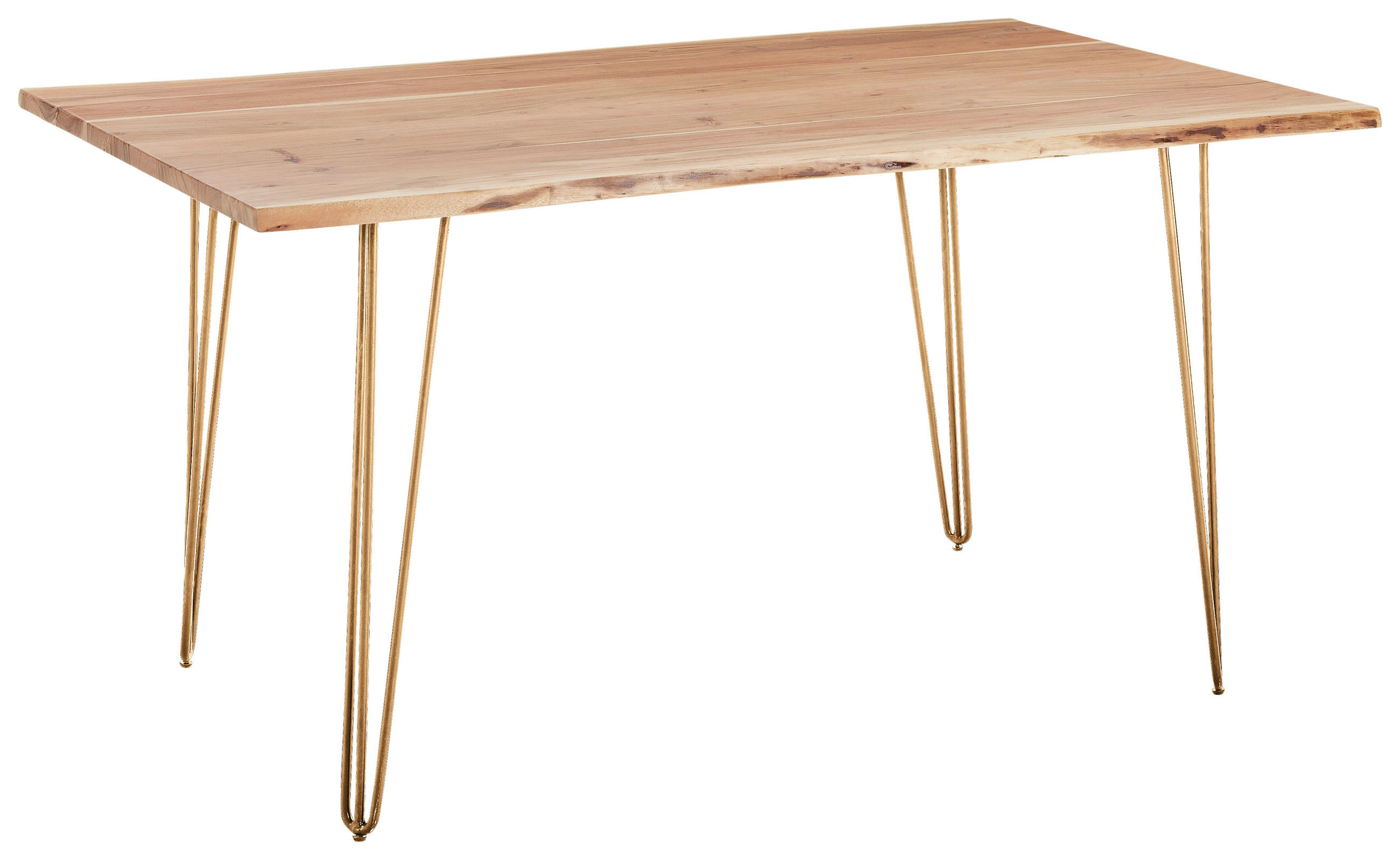 ESSTISCH 160/90/76 cm Echtholz  Holz, Metall rechteckig Akaziefarben, Goldfarben  - Goldfarben/Akaziefarben, Design, Holz/Metall (160/90/76cm) - Landscape