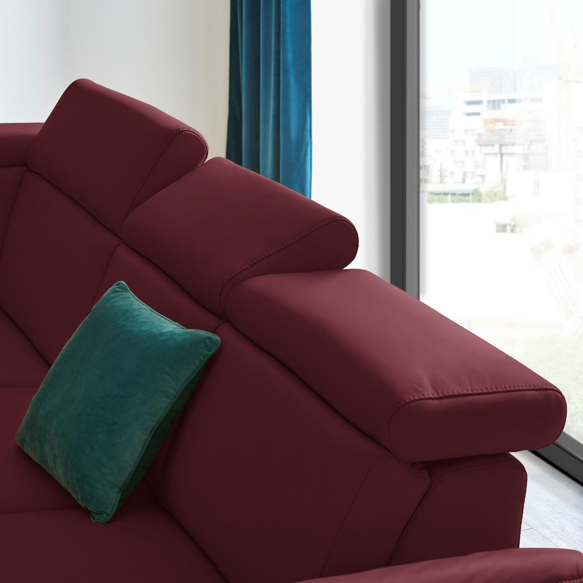 ECKSOFA in Echtleder Weinrot  - Weinrot/Schwarz, Design, Leder/Metall (239/285cm) - Cantus