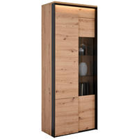 VITRINE Schwarz, Eiche Artisan  76/200/41 cm  - Schwarz/Eiche Artisan, Design, Glas/Holzwerkstoff (76/200/41cm) - Hom`in