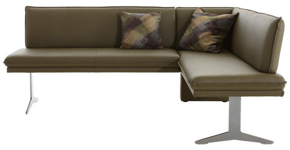 ECKBANK 205/158 cm Echtleder Grün, Edelstahlfarben - Edelstahlfarben/Grün, Design, Leder/Metall (205/158cm) - Moderano