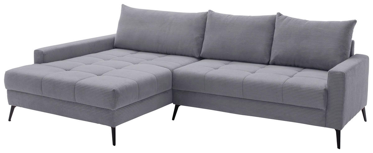 ECKSOFA Grau Cord  - Schwarz/Grau, KONVENTIONELL, Textil/Metall (173/280cm) - Hom`in