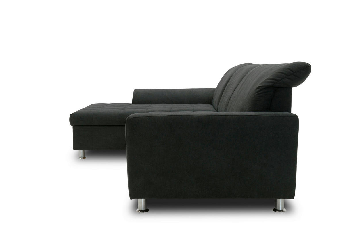 ECKSOFA MERIDIAN Schwarz Mikrofaser Rücken echt  - Chromfarben/Schwarz, KONVENTIONELL, Textil/Metall (171/278cm) - MID.YOU