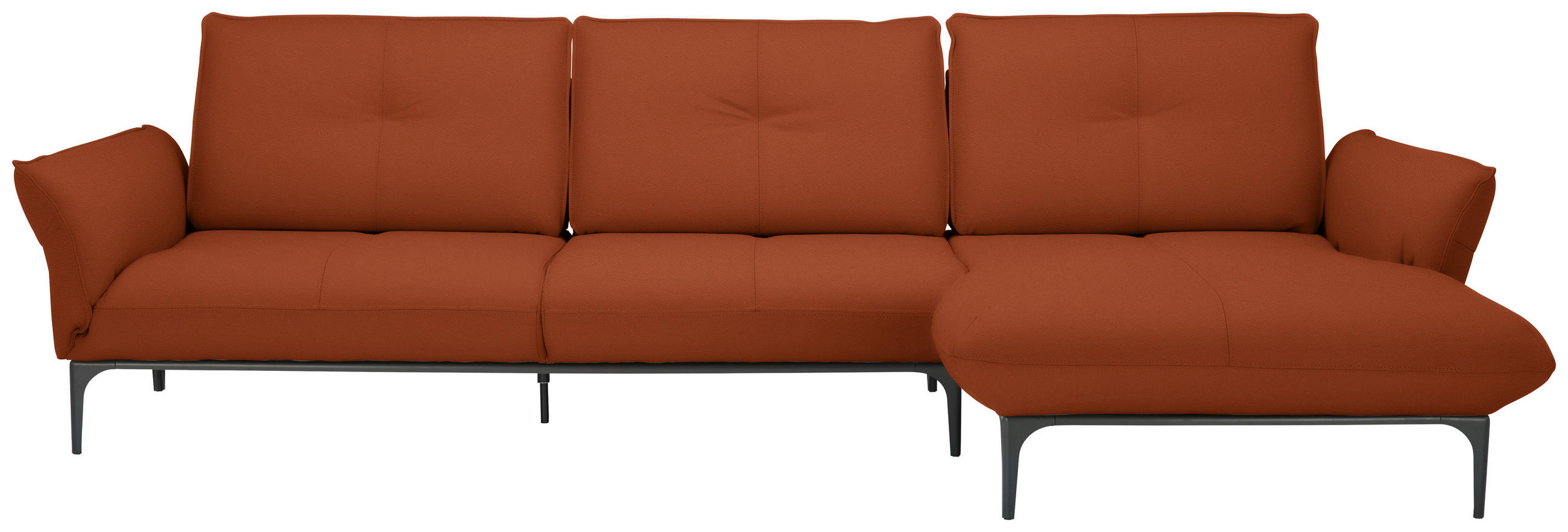 ECKSOFA in Echtleder Terracotta  - Terracotta/Schwarz, Design, Leder/Metall (319/182cm) - Valnatura