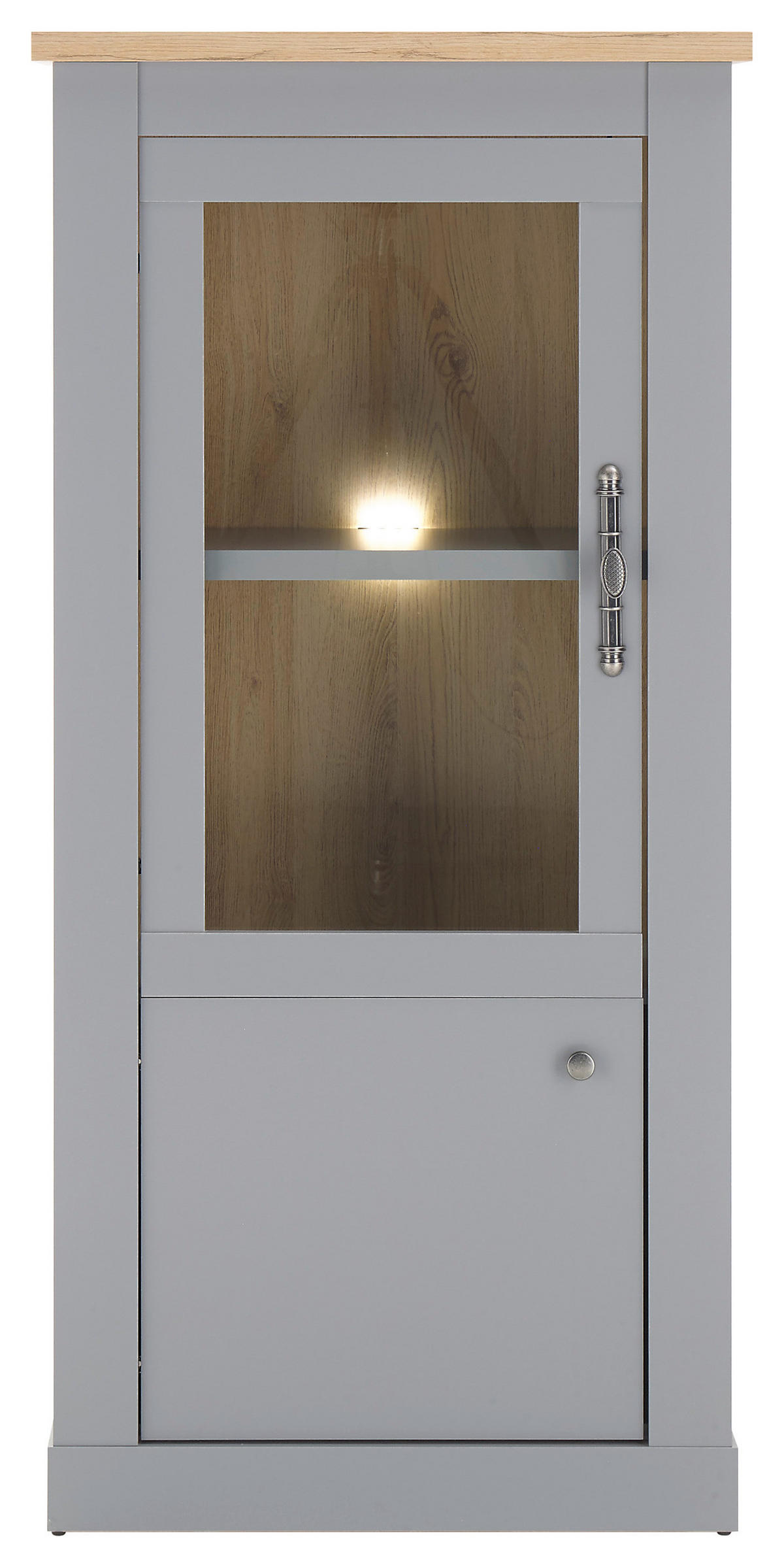 VITRINE in Eichefarben, Hellgrau  - Eichefarben/Silberfarben, Design, Holzwerkstoff/Metall (68/142/37cm) - MID.YOU