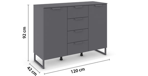 SIDEBOARD  in 120/92/42 cm  - Dunkelgrau, Design, Holzwerkstoff/Metall (120/92/42cm) - Xora