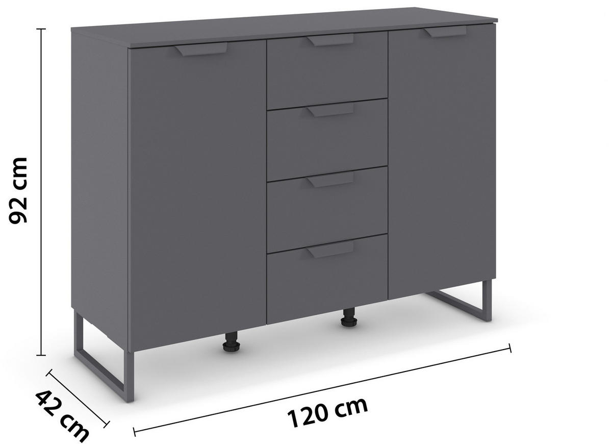 SIDEBOARD  in 120/92/42 cm  - Dunkelgrau, Design, Holzwerkstoff/Metall (120/92/42cm) - Carryhome