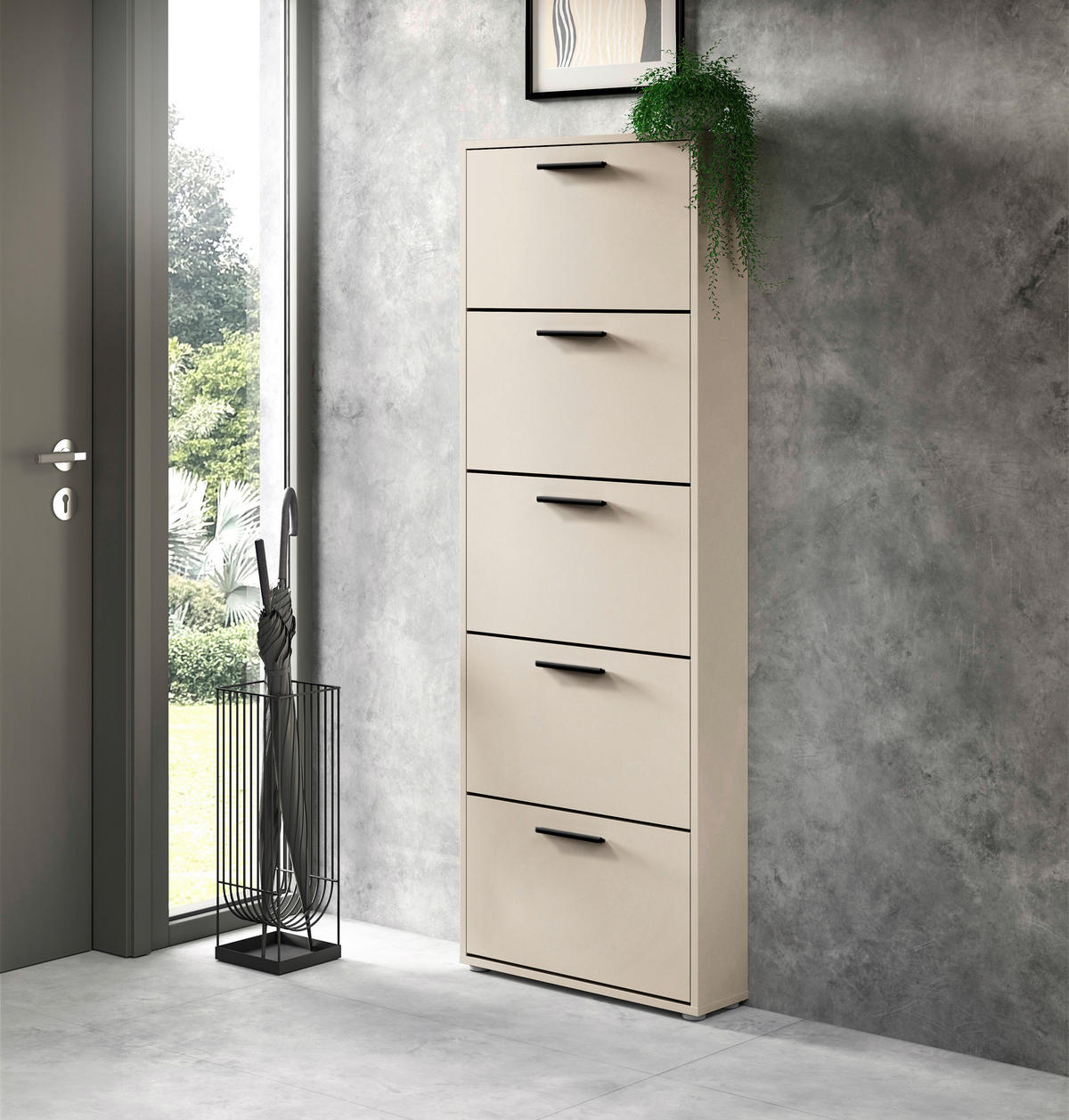 BILLENŐS CIPŐSSZEKRÉNY 59/169/17 cm  - kasmírszínű/fekete, Design, műanyag/faalapú anyag (59/169/17cm) - Carryhome