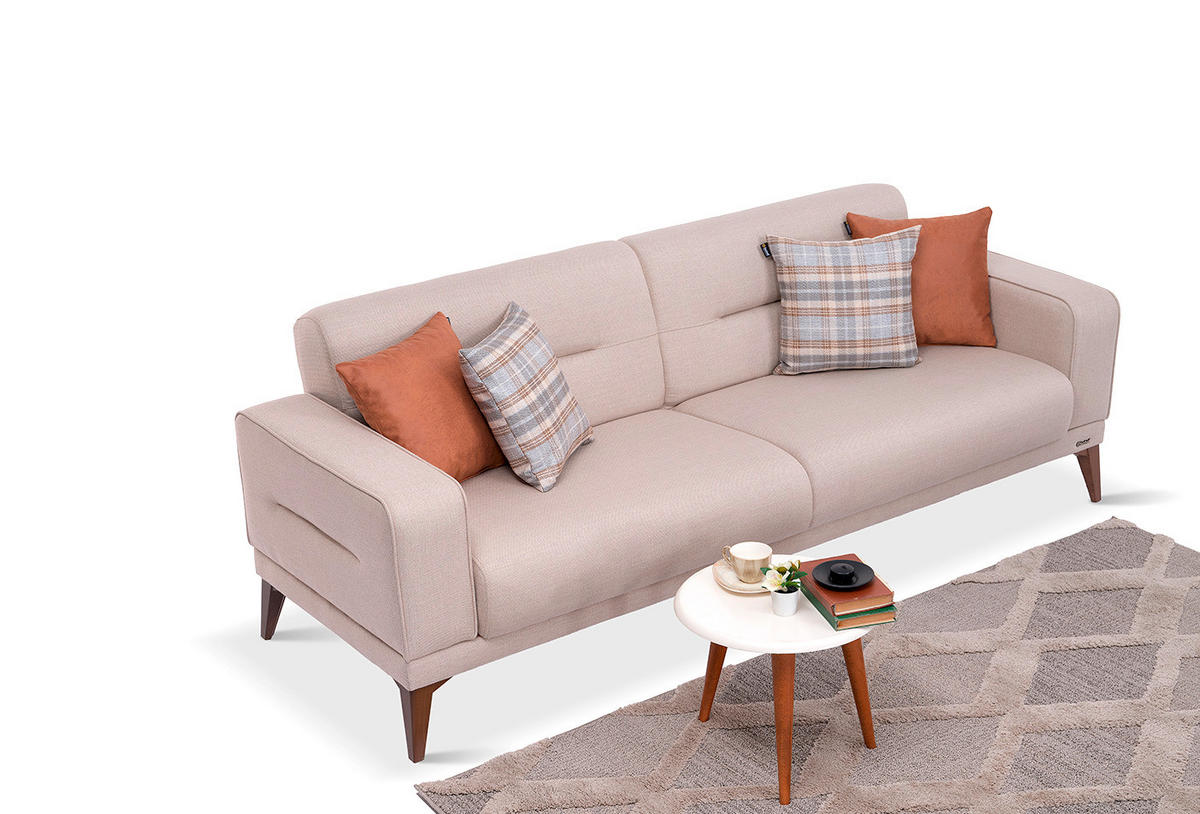 3-SITZER-SOFA Leinenoptik Greige  - Sandfarben/Greige, Design, Kunststoff/Textil (228/82/86cm) - Livetastic
