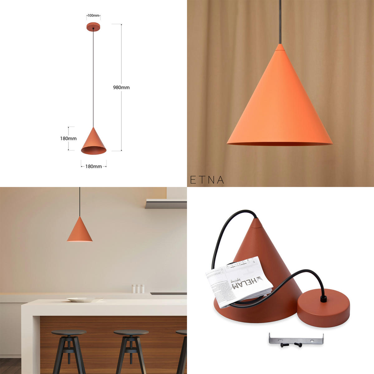 HÄNGELEUCHTE 18/18/98 cm  - Terracotta, Design, Metall (18/18/98cm)