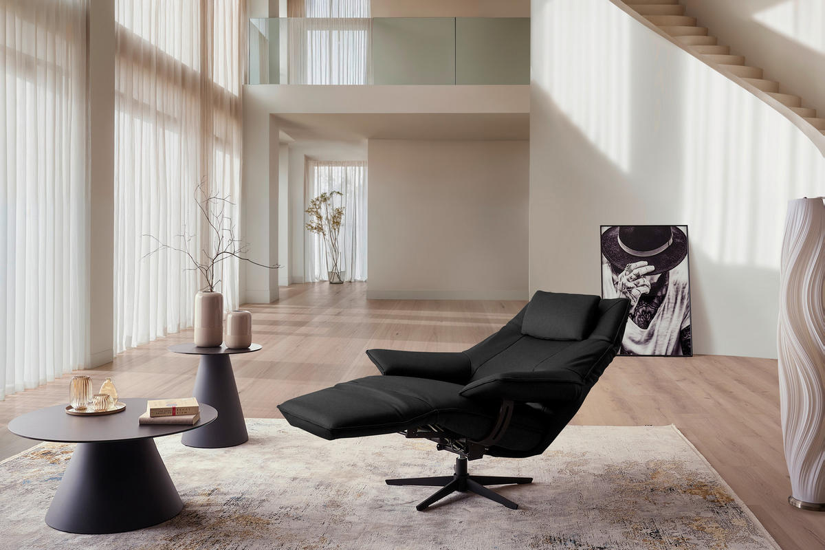 RELAXSESSEL in Leder Schwarz  - Schwarz, Design, Leder/Metall (92/79/82cm) - Dieter Knoll