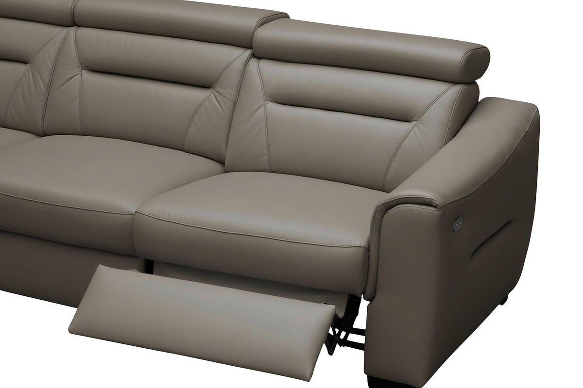 ECKSOFA Schlammfarben Echtleder Lederlook Schlaffunktion, Rücken echt, Relaxfunktion, Kopfteilverstellung  - Wengefarben/Schlammfarben, Design, Leder/Holz (260/260cm) - Celina Home