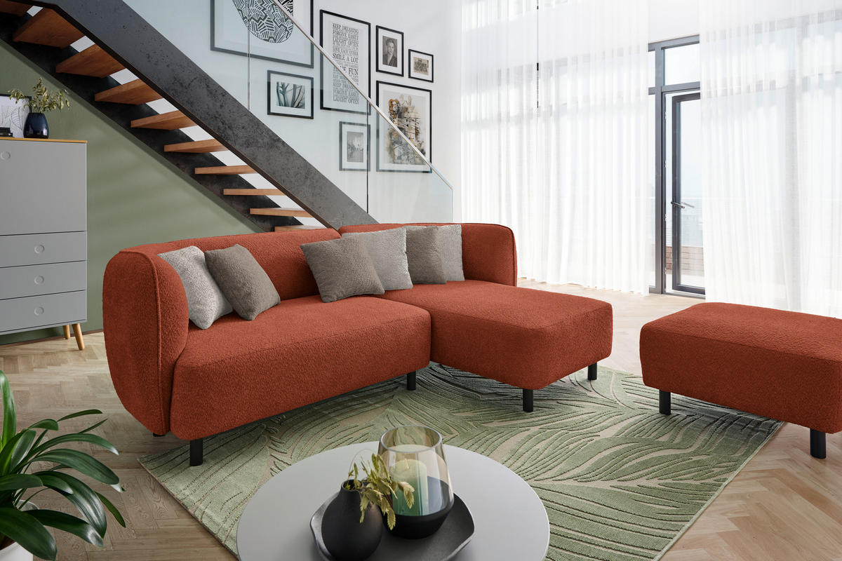 ECKSOFA Uma in Chenille Rostfarben  236/148 cm  - Sandfarben/Rostfarben, Design, Holz/Textil (236/148cm) - Lomoco