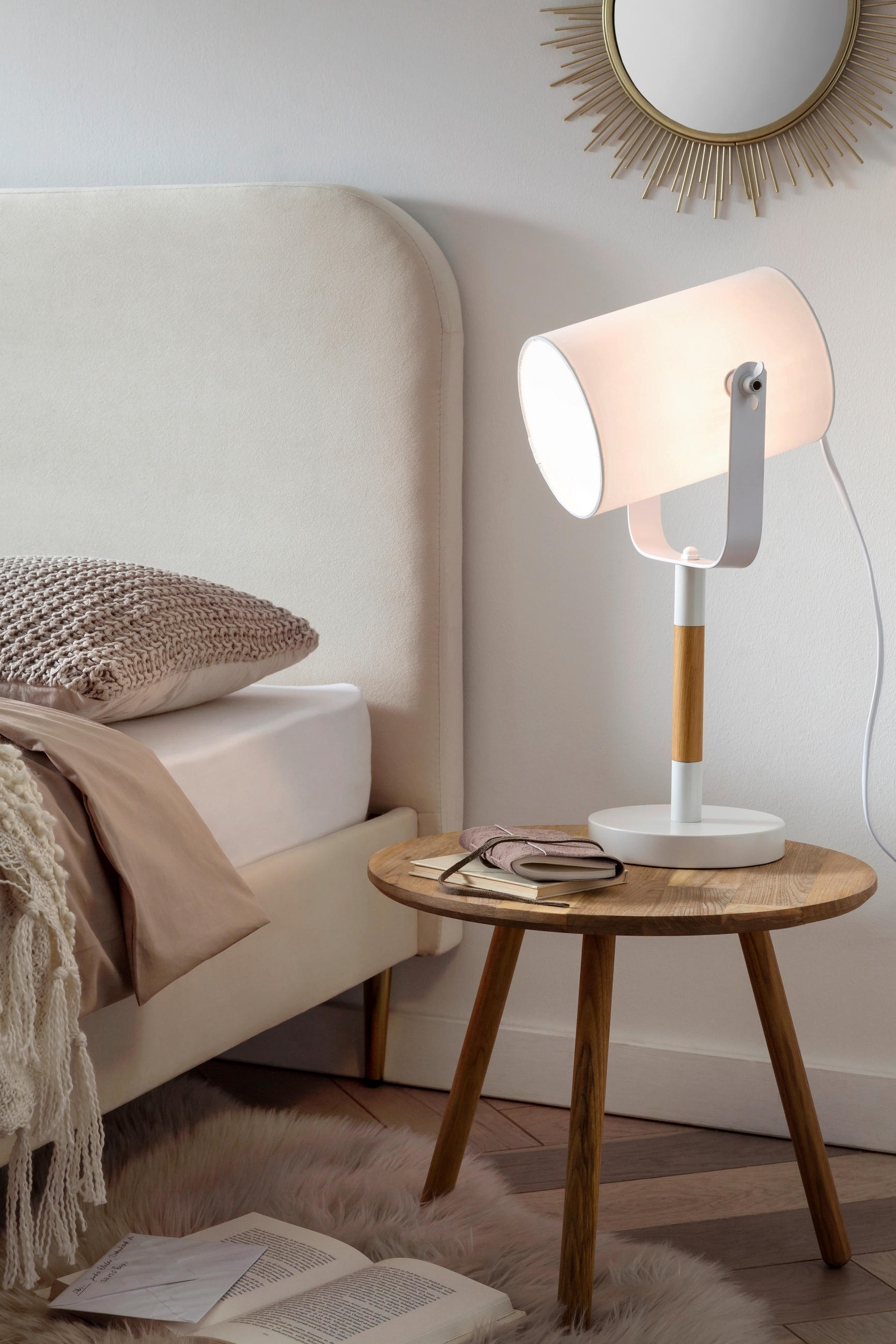 TISCHLEUCHTE 16/46/21 cm   - Weiß/Naturfarben, Design, Holz/Textil (16/46/21cm) - P & B