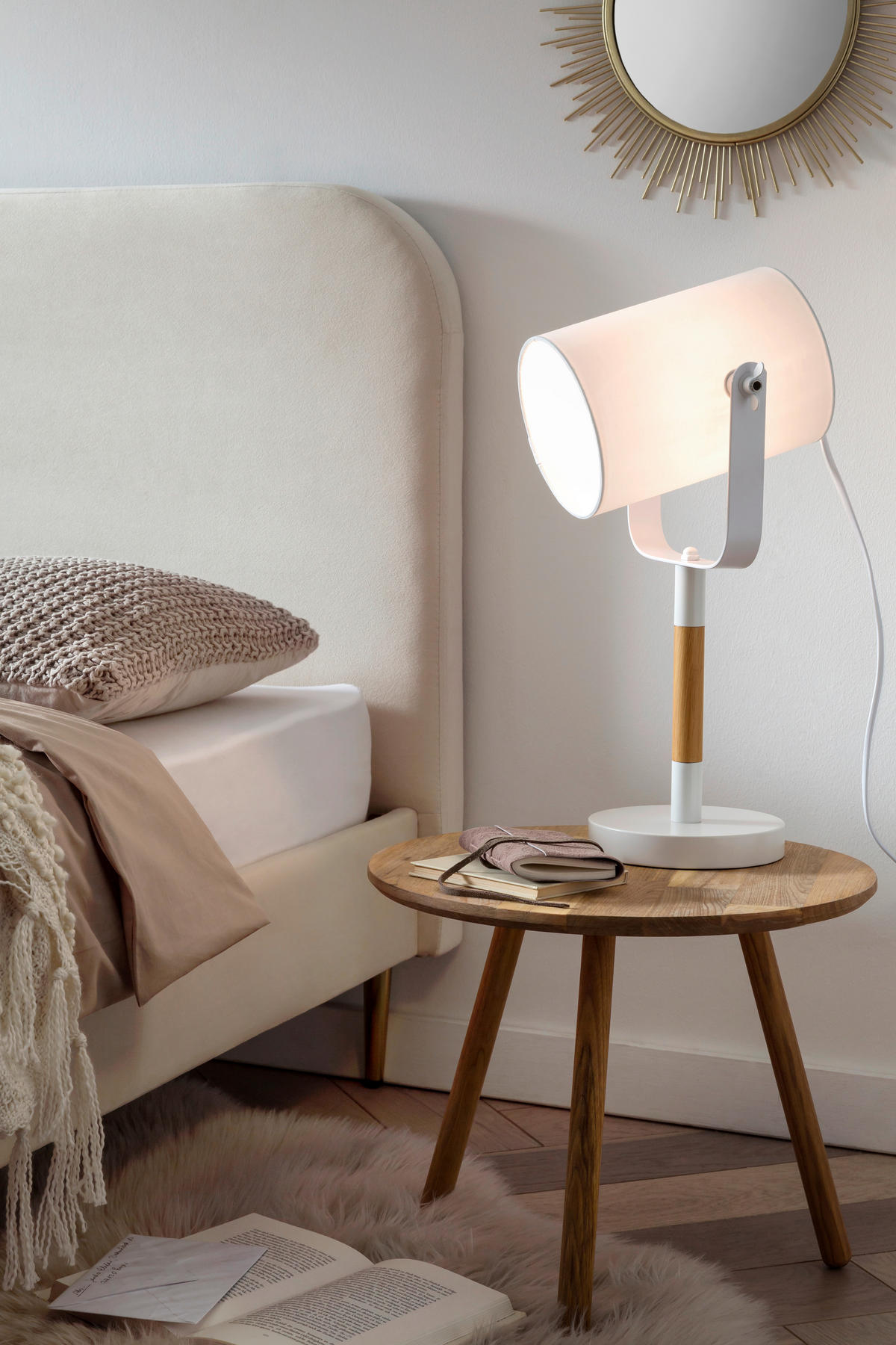 TISCHLEUCHTE 16/46/21 cm   - Weiß/Naturfarben, Design, Holz/Textil (16/46/21cm) - P & B