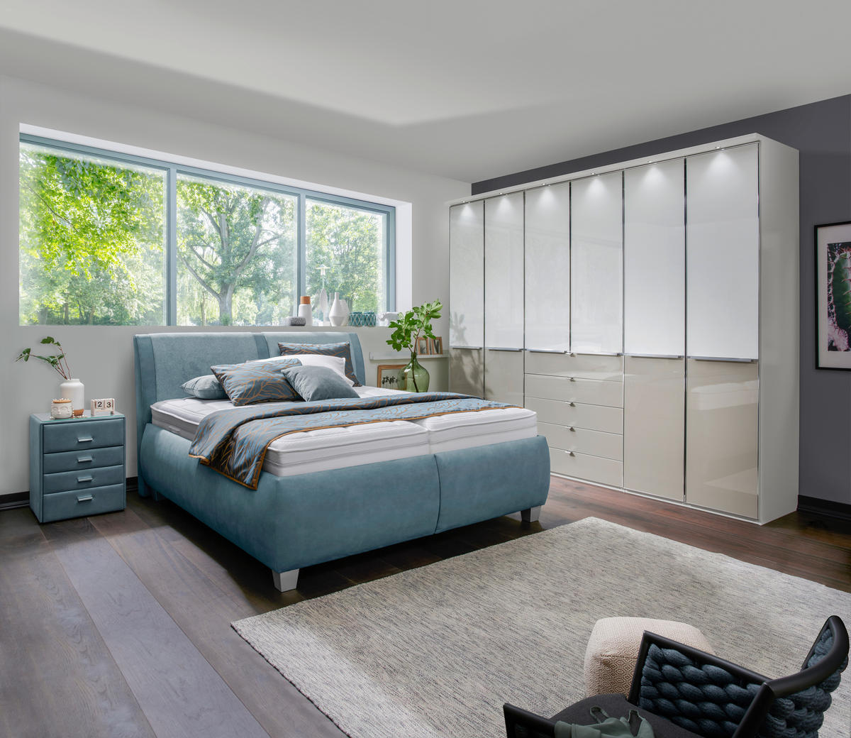 POLSTERBETT 180/200 cm,  in Blaugrau, Matratze, Lattenrost, Bettkasten, unterschiedliche Matratzenhärtegrade je Bettseite, H3 + H3 = fest  - Silberfarben/Blaugrau, Design, Holzwerkstoff/Kunststoff (180/200cm) - Beldomo - Sleep