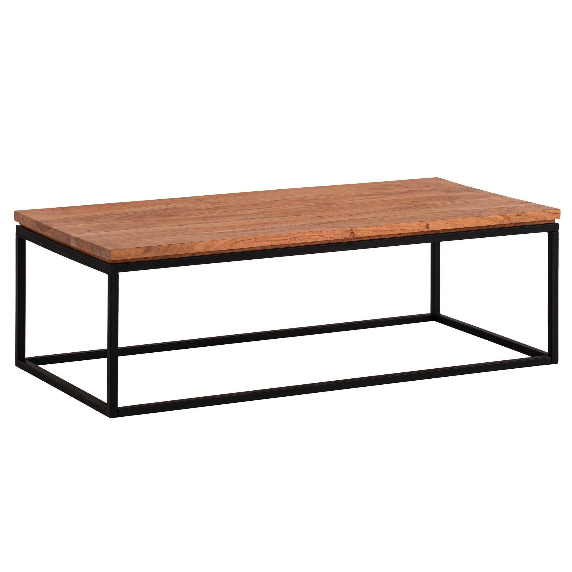 COUCHTISCH Akazie massiv 120/60/40 cm rechteckig Akaziefarben  - Schwarz/Akaziefarben, Design, Holz/Metall (120/60/40cm) - Livetastic