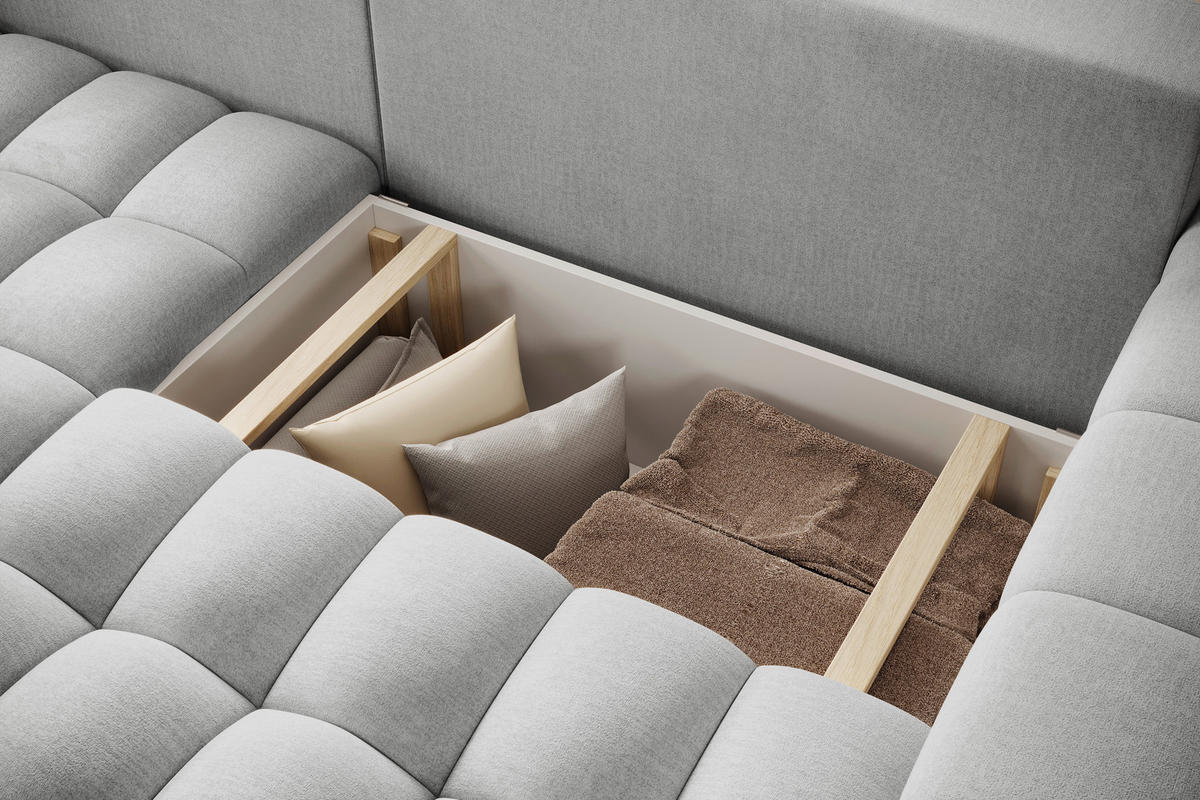 ECKSOFA BONETT in Samt Hellgrau  175/250 cm  - Hellgrau/Schwarz, Design, Kunststoff/Textil (175/250cm) - MID.YOU