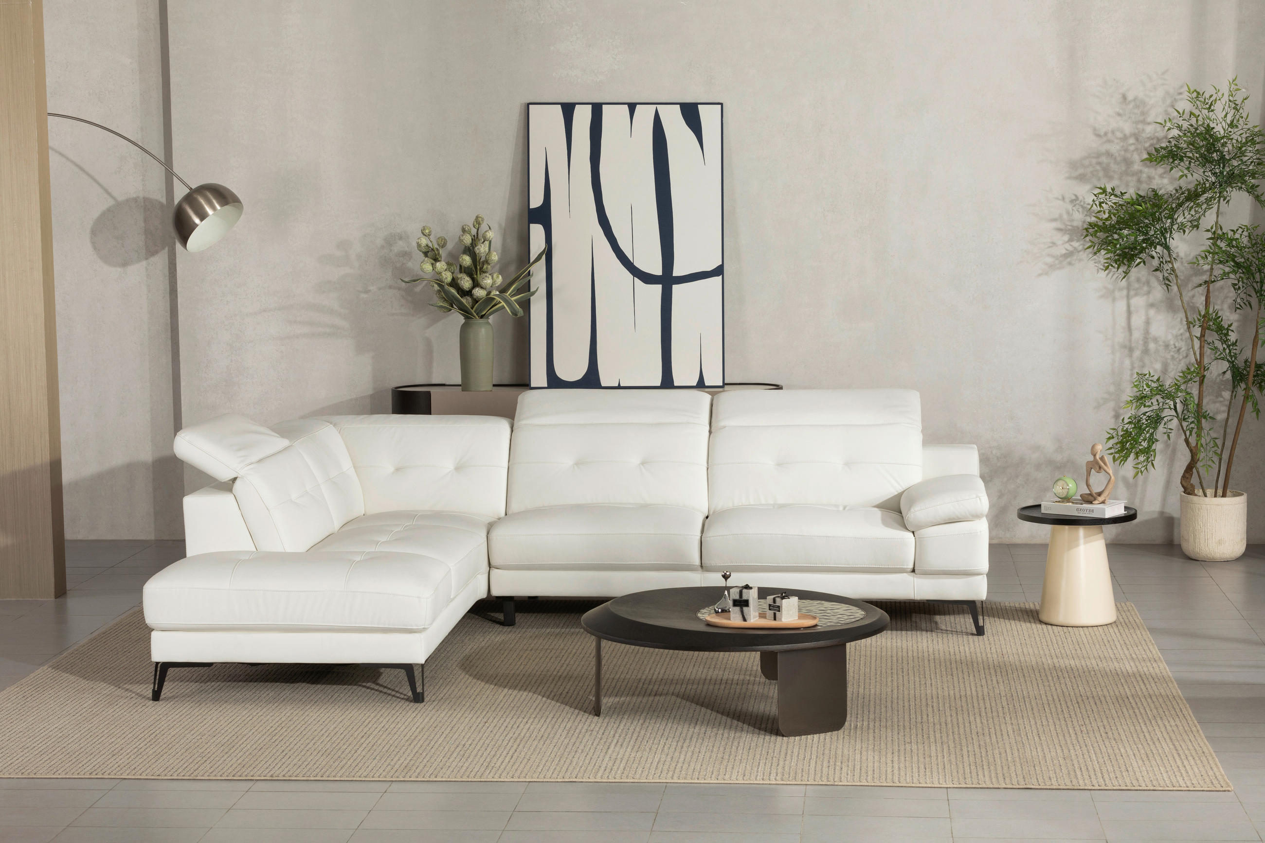 ECKSOFA Weiß Echtleder  - Schwarz/Weiß, MODERN, Leder/Metall (224/287cm) - MID.YOU