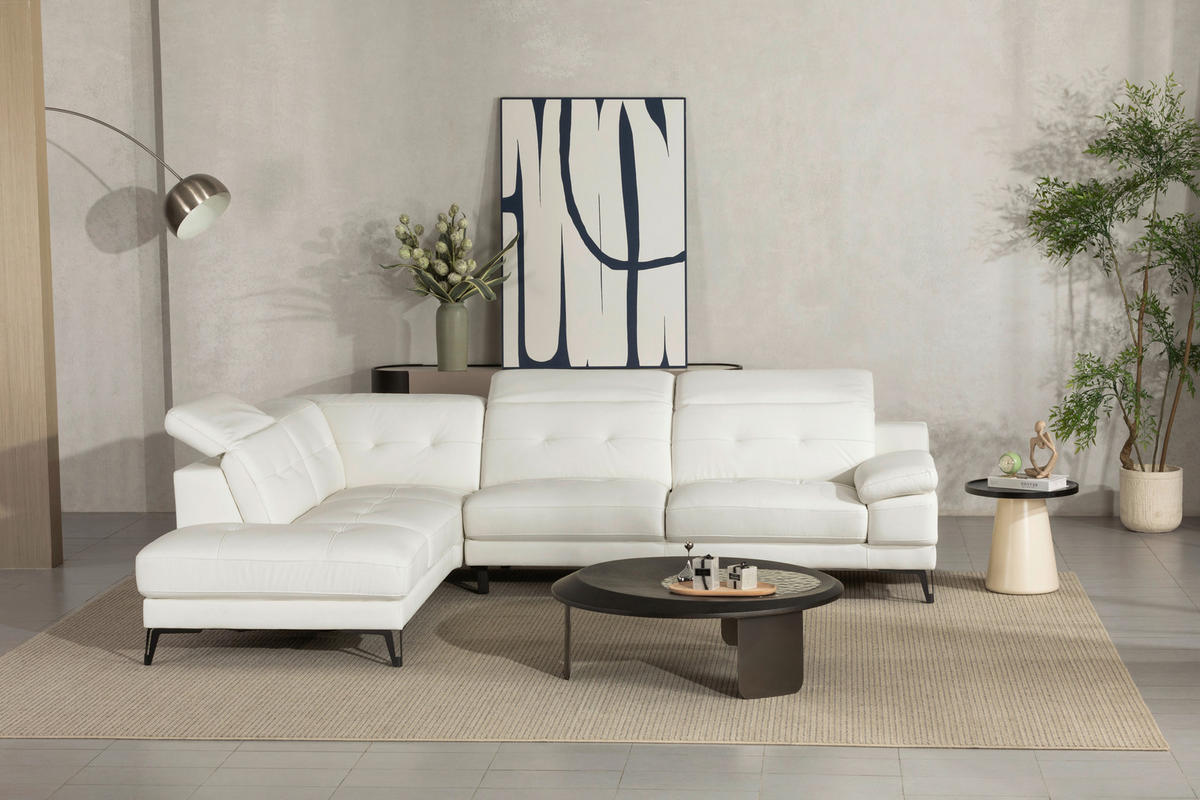 ECKSOFA Weiß Echtleder  - Schwarz/Weiß, MODERN, Leder/Metall (224/287cm) - MID.YOU