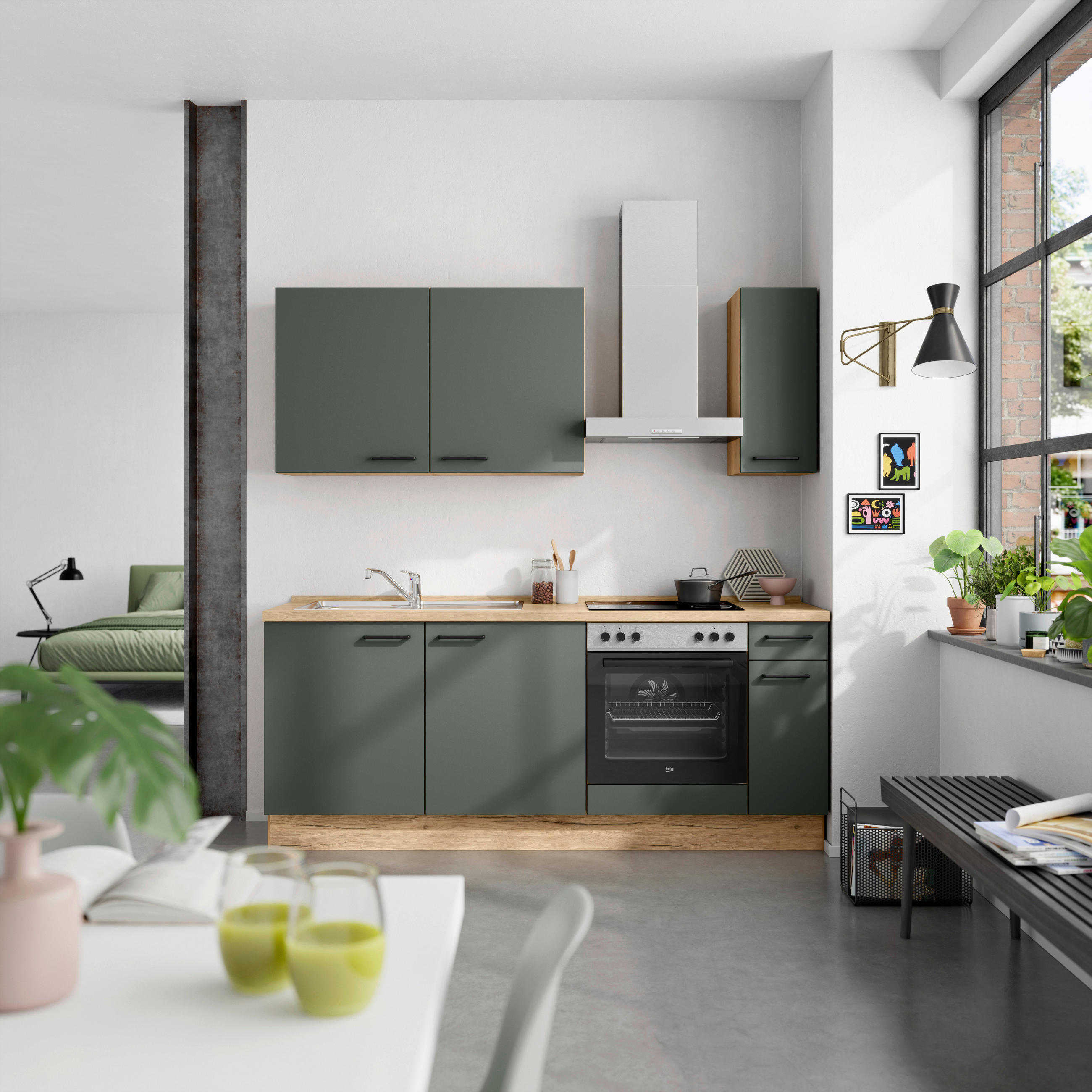 Nobilia Küchenleerblock Easytouch Eiche, Dunkelgrün 210 cm