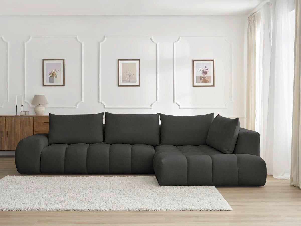 ECKSOFA Ottomane rechts  EVEREST Schwarz Struktur  - Schwarz, MODERN, Kunststoff/Textil (352/210cm)