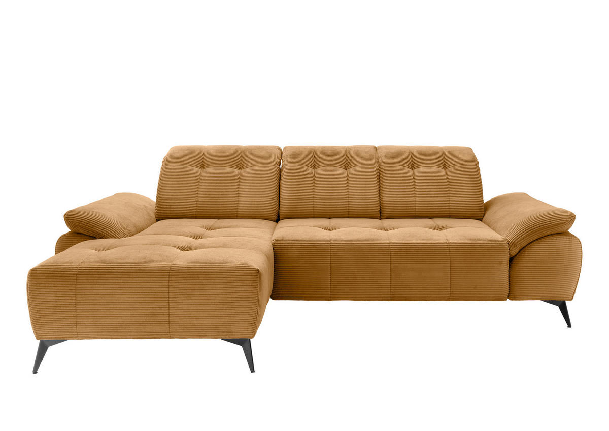 ECKSOFA FIORE in Cord Goldfarben Kopfteilverstellung, Sitzvorzug  180/280 cm  - Goldfarben/Schwarz, MODERN, Textil/Metall (180/280cm) - Livetastic