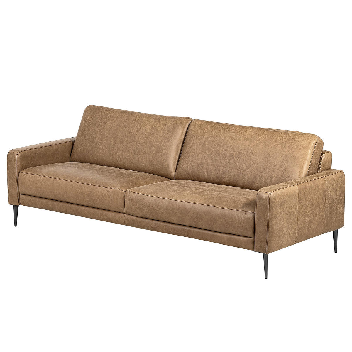 3,5-SITZER SPRING in Lederlook Echtleder Hellbraun  - Hellbraun/Schwarzchrom, Design, Leder/Textil (207/85/92cm) - Livetastic