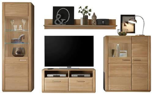 WOHNWAND in Eichefarben 319/209/51 cm - Eichefarben/Silberfarben, Design, Glas/Holz (319/209/51cm) - Livetastic