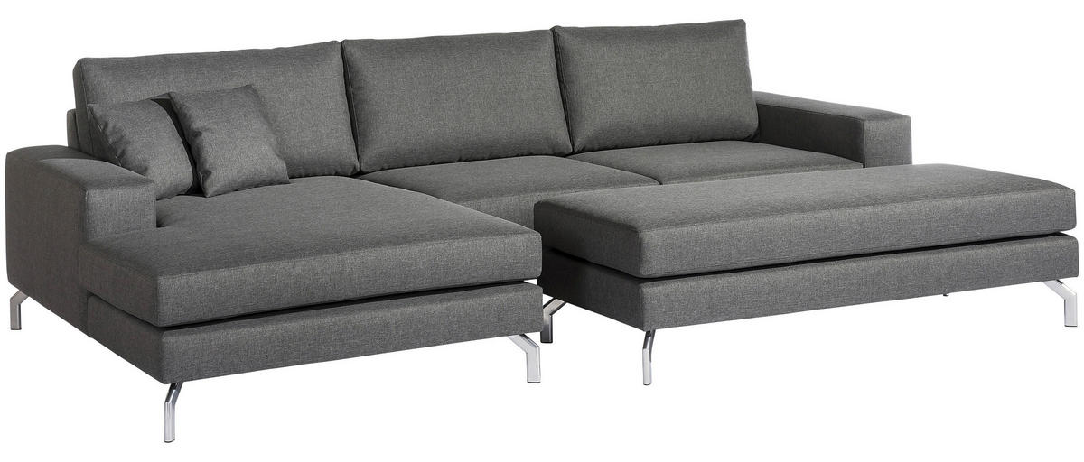 ECKSOFA Anthrazit Flachgewebe  - Anthrazit/Silberfarben, Design, Textil/Metall (175/294cm) - Max Winzer