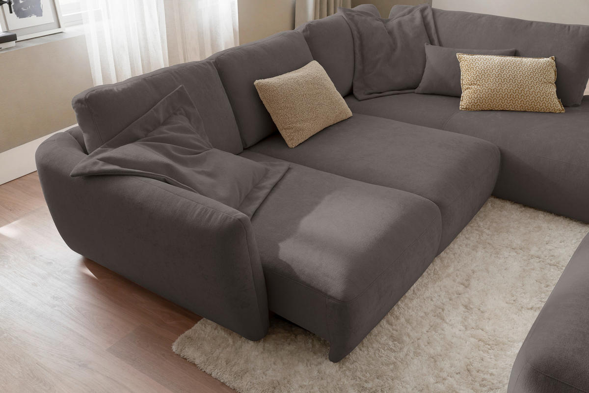 ECKSOFA  in Chenille Dunkelbraun  307/224 cm  - Dunkelbraun/Schwarz, KONVENTIONELL, Kunststoff/Textil (307/224cm) - Hom`in