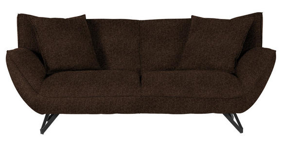 3-SITZER-SOFA in Samt Dunkelbraun  - Dunkelbraun/Schwarz, Design, Textil/Metall (203/90/95cm) - Carryhome