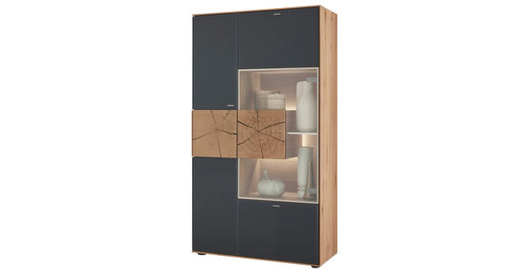 HIGHBOARD Anthrazit, Eichefarben  77/148/39 cm  - Edelstahlfarben/Eichefarben, Design, Glas/Holz (77/148/39cm) - Valnatura