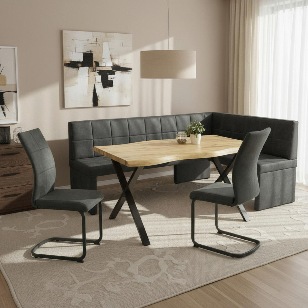 SCHWINGSTUHL-SET 4 Stück  in Stahl Mikrofaser  - Anthrazit/Schwarz, MODERN, Textil/Metall (42/98/60cm) - MID.YOU