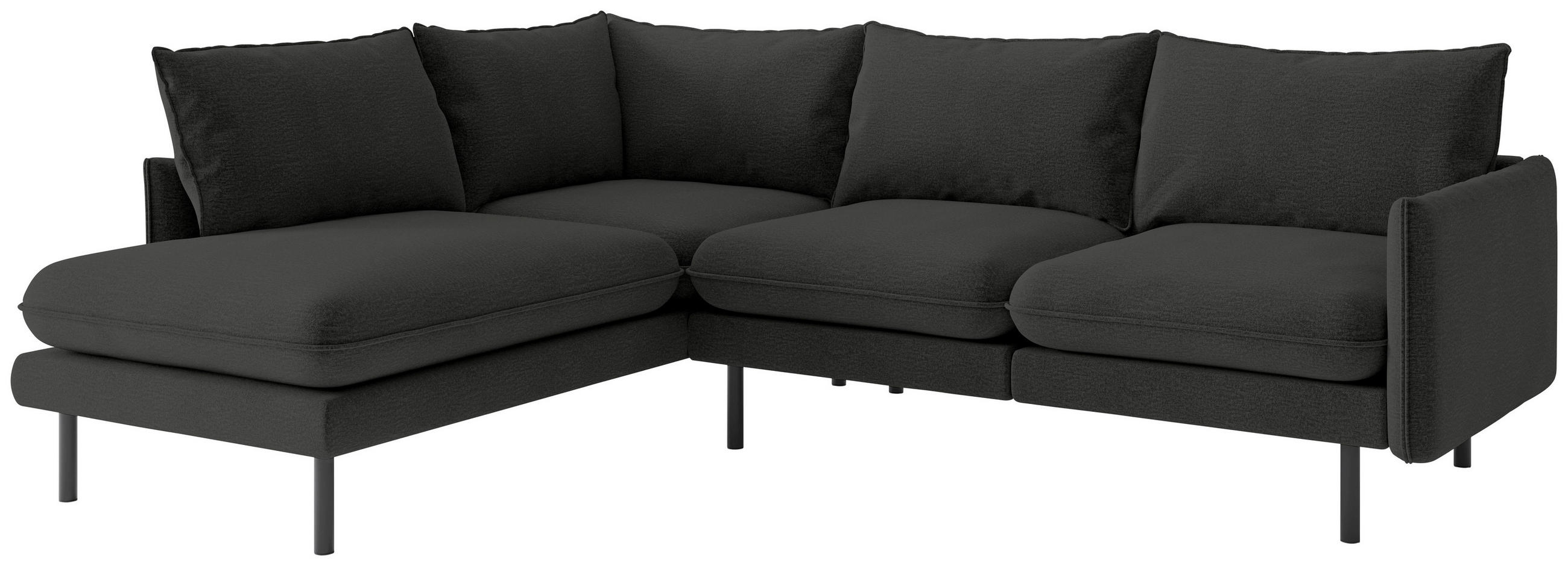 ECKSOFA Dunkelgrau Flachgewebe  - Dunkelgrau/Schwarz, Design, Textil/Metall (204/267cm) - Livetastic