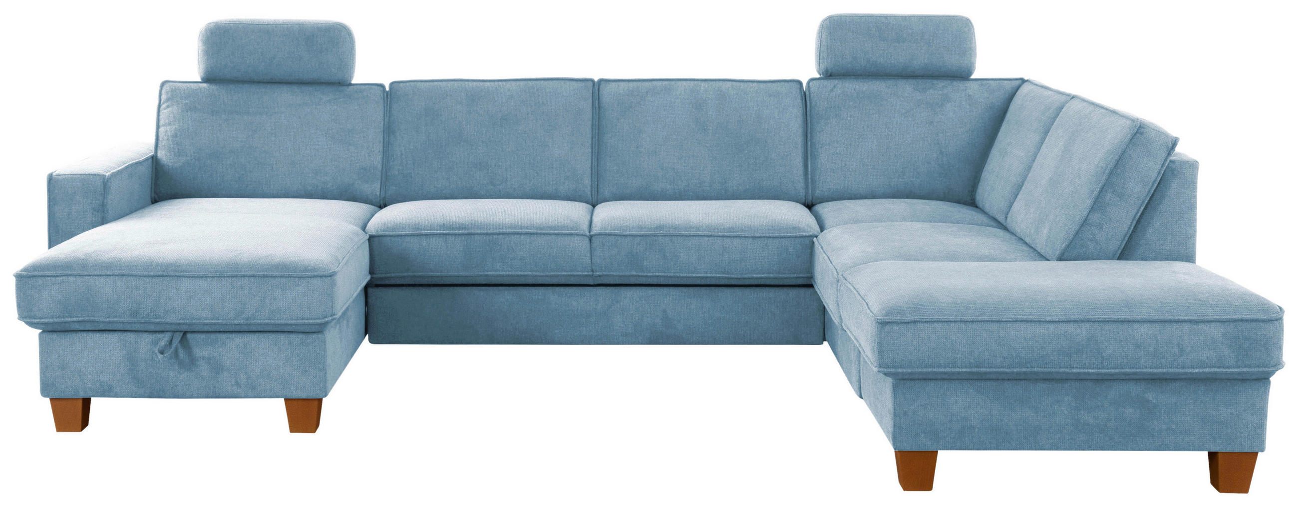 WOHNLANDSCHAFT in Flachgewebe Hellblau  - Eichefarben/Hellblau, Konventionell, Holz/Textil (161/309/213cm) - Sit & More