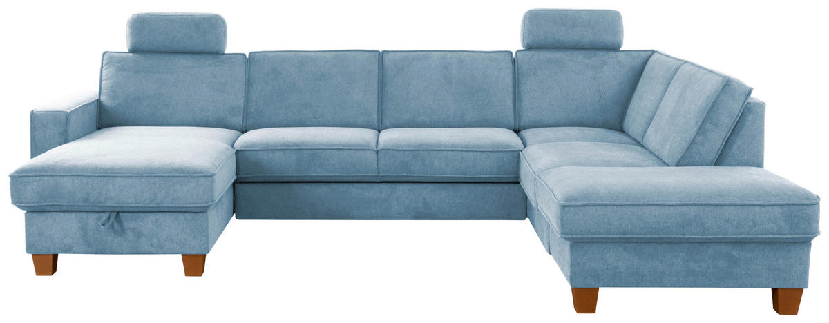 WOHNLANDSCHAFT in Flachgewebe Hellblau  - Eichefarben/Hellblau, Konventionell, Holz/Textil (161/309/213cm) - Sit & More
