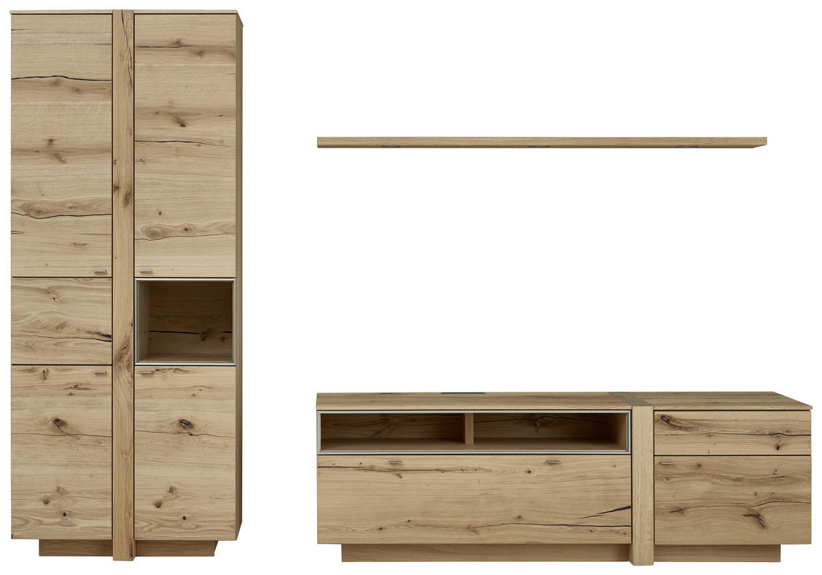 WOHNWAND  in Eichefarben 296/214/53 cm  - Eichefarben/Alufarben, Design, Glas/Holz (296/214/53cm) - Venjakob
