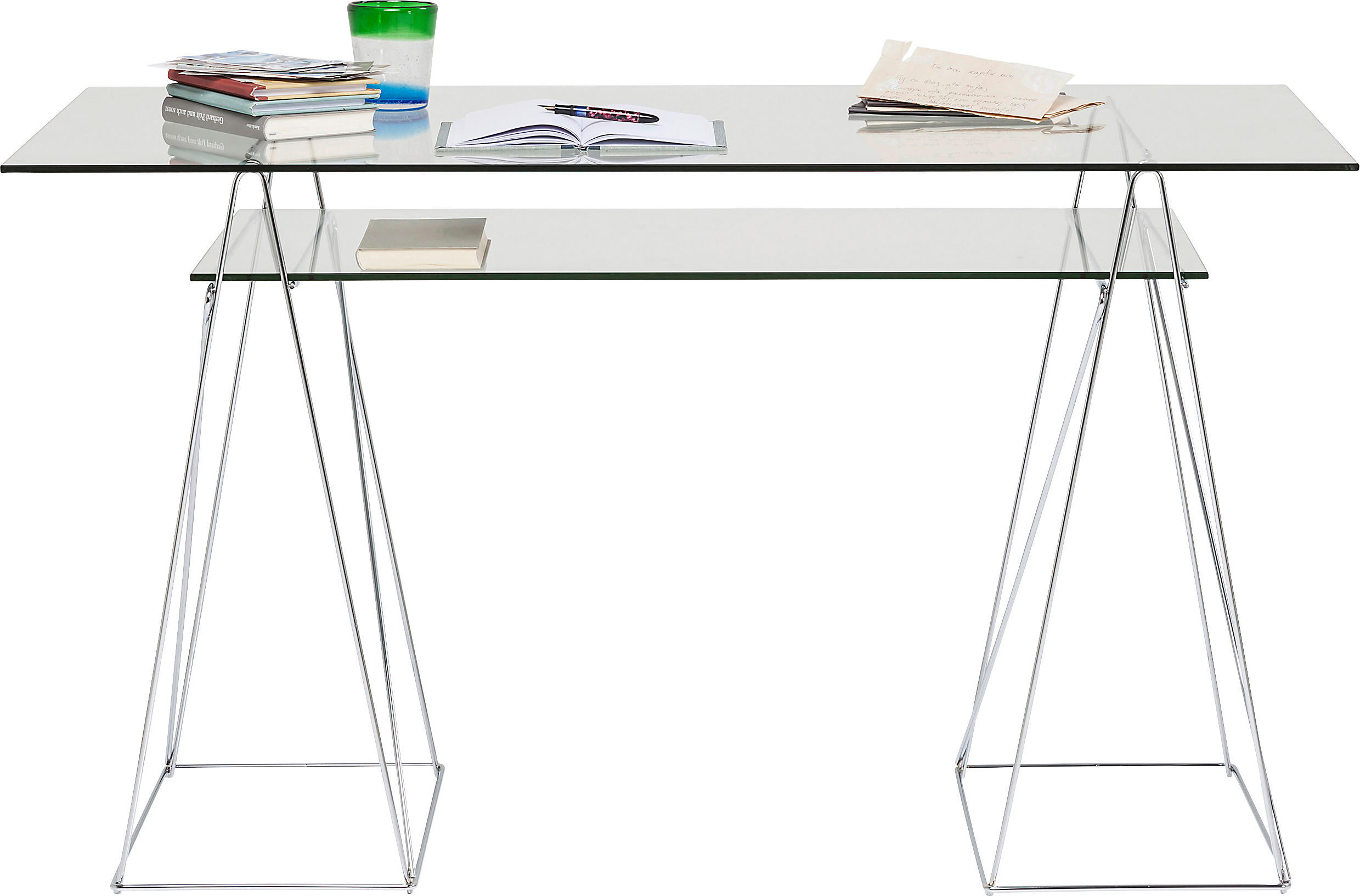 Thumbnail - Kare-Design Schreibtisch, Metall, Glas, rechteckig, X-Form, A-Form, 65x74x130 cm, Arbeitszimmer, Schreibtische, Bürotisc...
