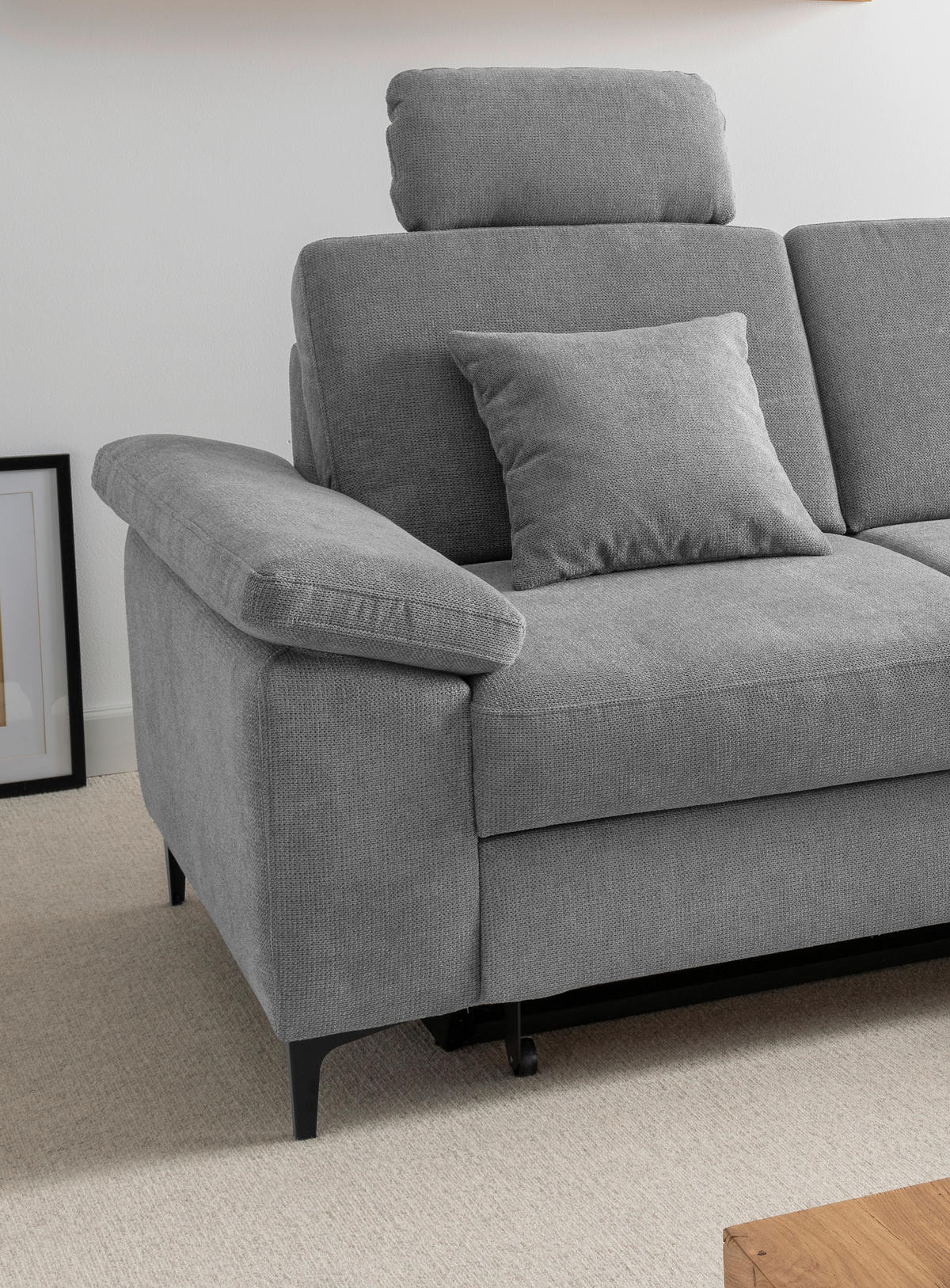 ECKSOFA Chenille Grau  - Schwarz/Grau, Konventionell, Textil/Metall (245/151cm) - Livetastic