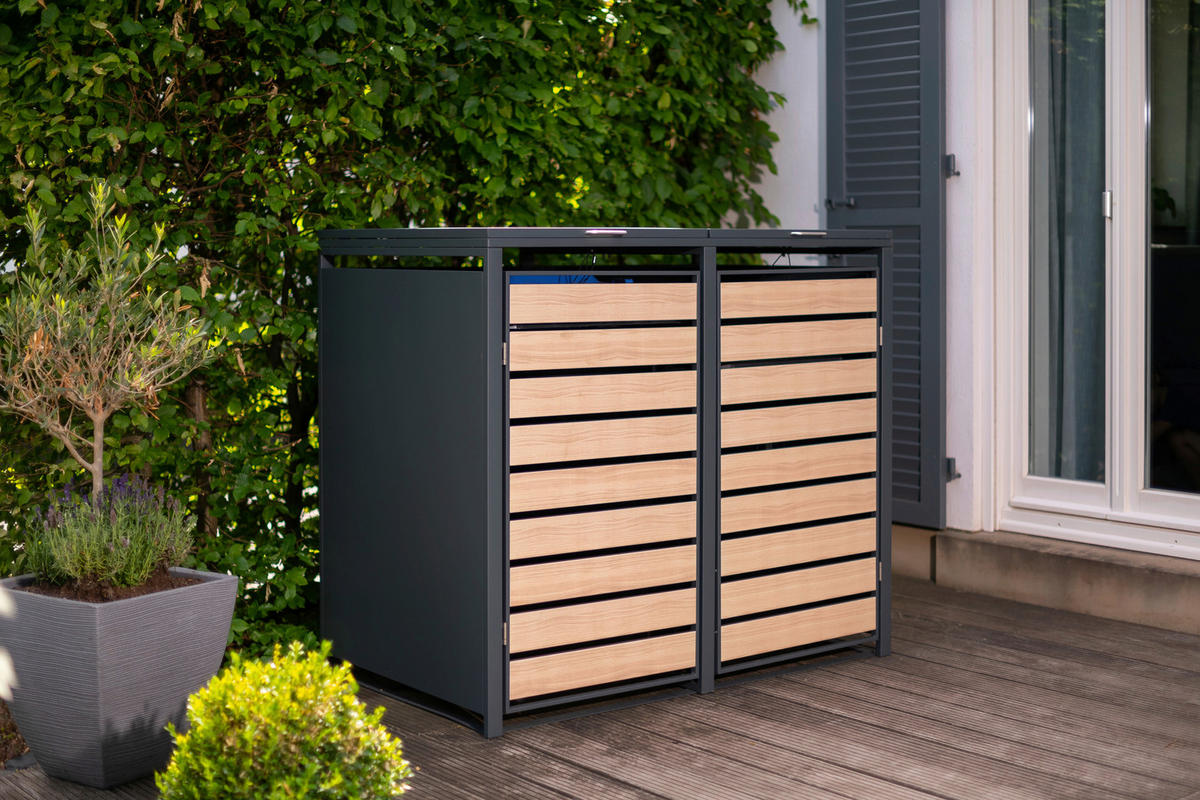 MÜLLTONNENBOX - Anthrazit/Naturfarben, Basics, Metall (80/116/132cm) - Ambia Garden