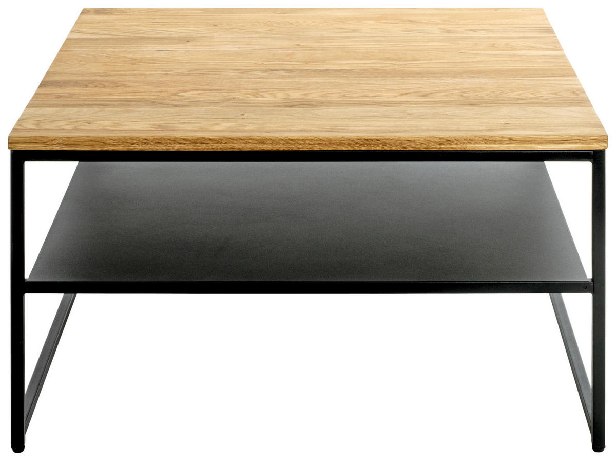COUCHTISCH Eiche massiv 70/70/40 cm quadratisch Schwarz, Eichefarben  - Eichefarben/Schwarz, Design, Holz/Metall (70/70/40cm)
