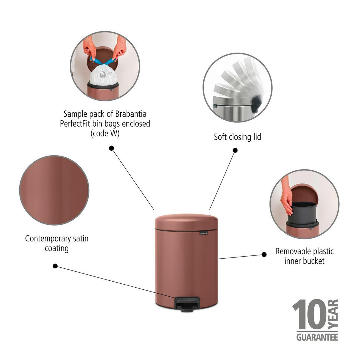 TRETEIMER 5 l  Metall  - Taupe/Anthrazit, Basics, Kunststoff/Metall (20,5/29,1/27,2cm) - Brabantia