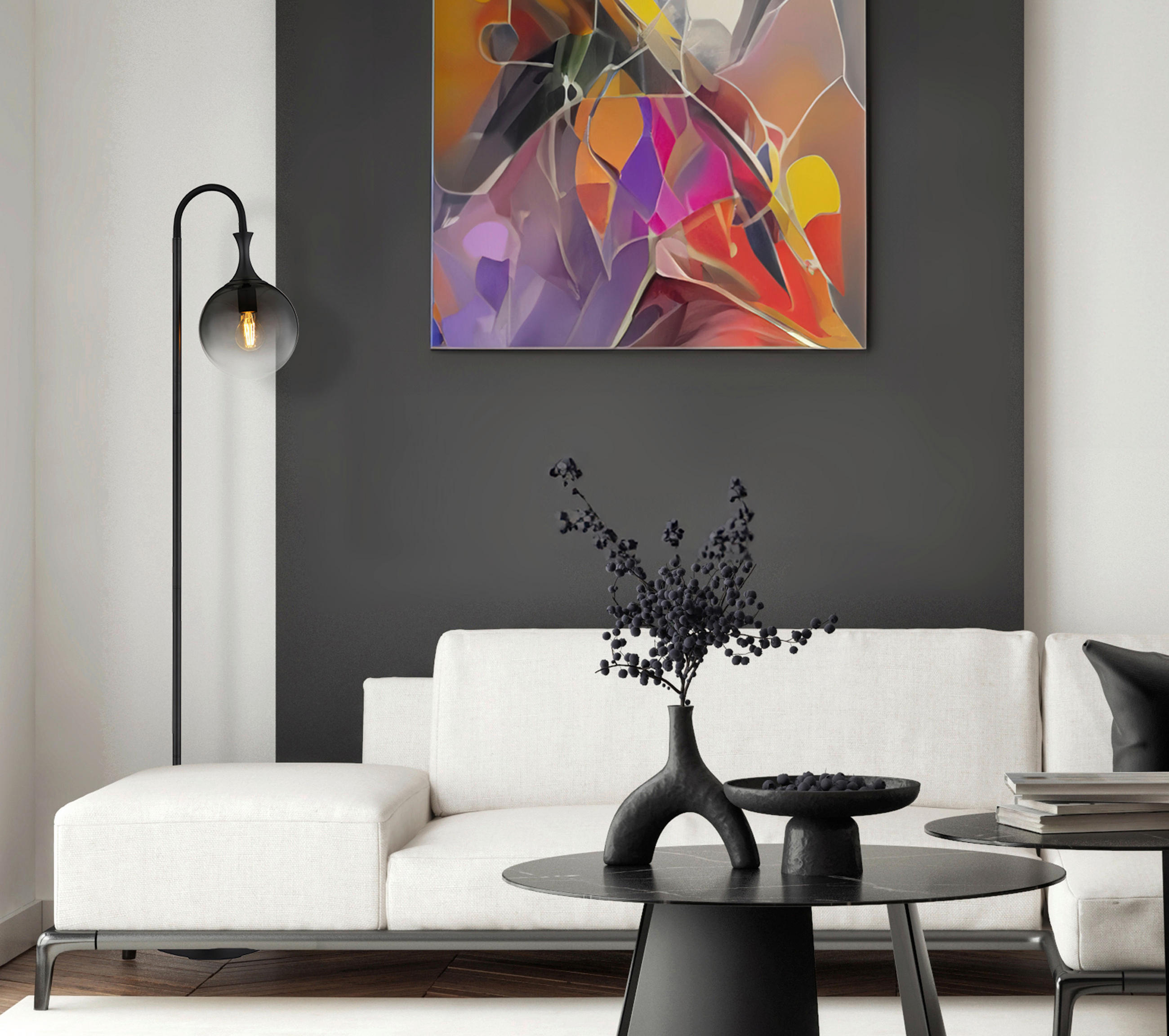 STEHLEUCHTE - Schwarz/Grau, Design, Glas/Metall (29/25/152cm) - Globo