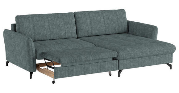 ECKSOFA in Flachgewebe, Leinenoptik Blau  - Blau/Schwarz, Design, Textil/Metall (242/170cm) - Xora