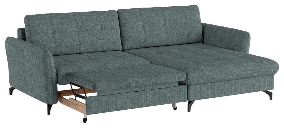ECKSOFA in Flachgewebe, Leinenoptik Blau  - Blau/Schwarz, Design, Textil/Metall (242/170cm) - Xora