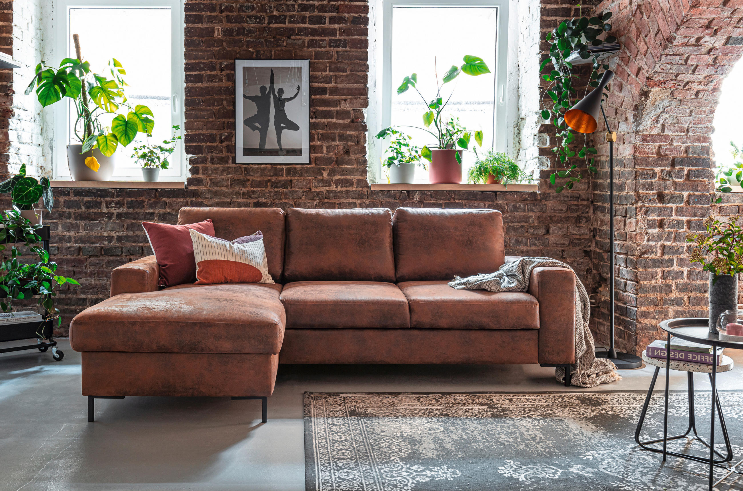 ECKSOFA Braun  - Schwarz/Braun, MODERN, Textil/Metall (149/236cm)